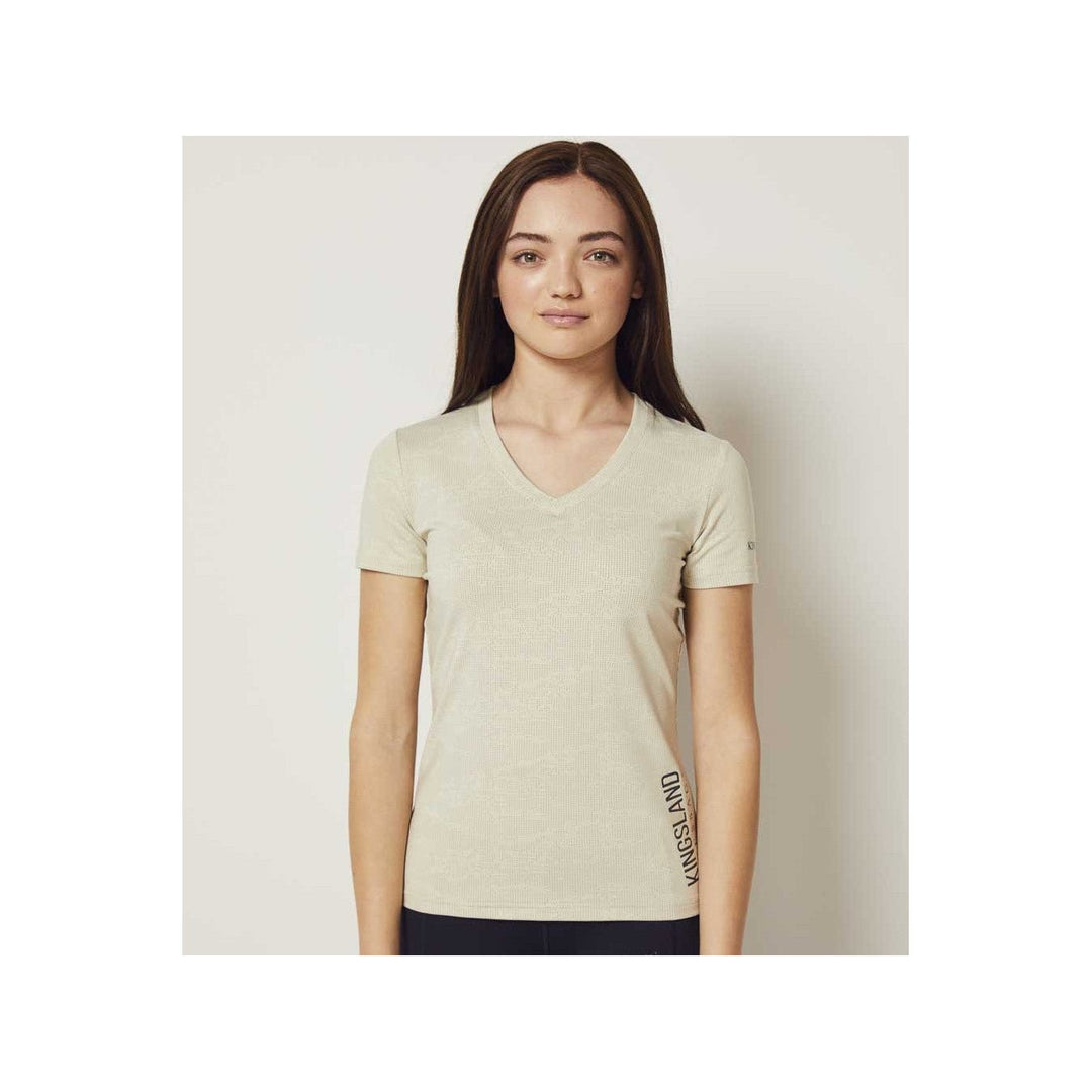 Kingsland KLwaylin T-Shirt mit V-Ausschnitt für Damen, FS2022, Beige Almond Milk - IQ Horse