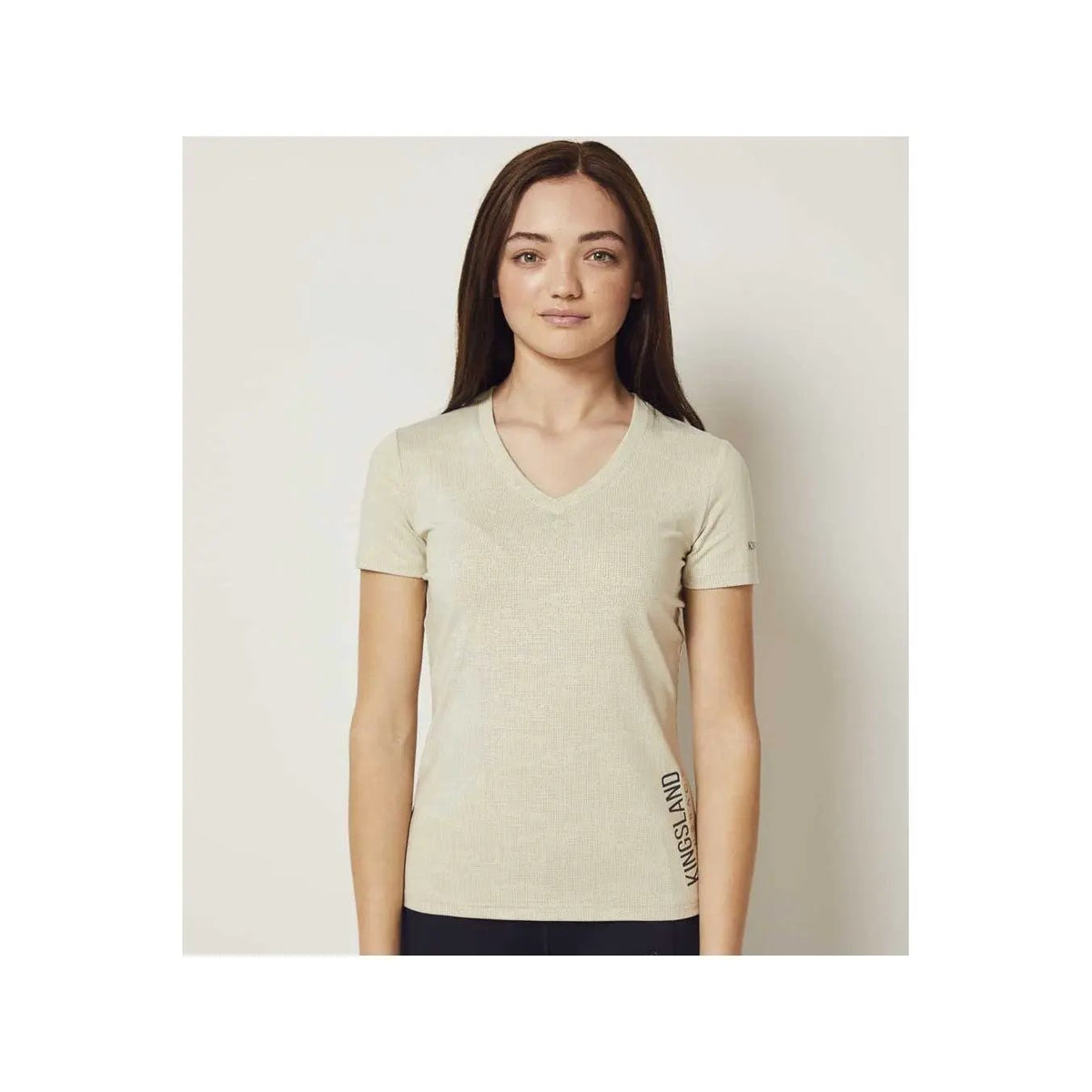 Kingsland KLwaylin T-Shirt mit V - Ausschnitt für Damen, FS2022, Beige Almond Milk - IQ Horse
