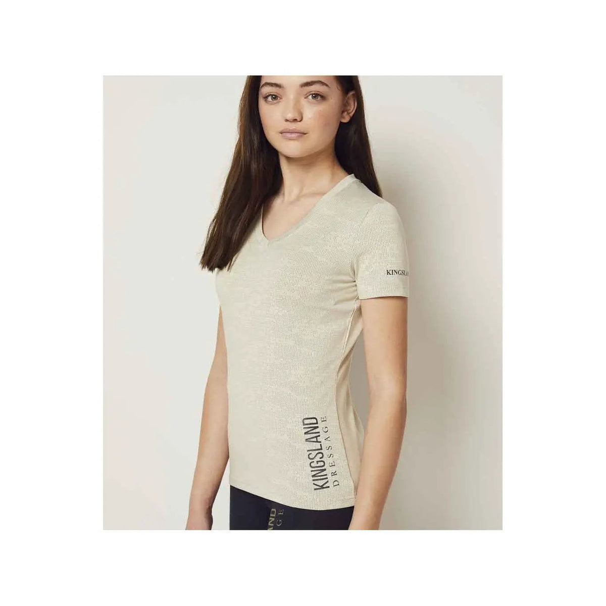 Kingsland KLwaylin T-Shirt mit V - Ausschnitt für Damen, FS2022, Beige Almond Milk - IQ Horse
