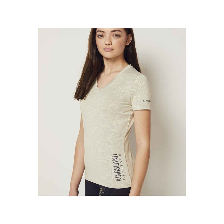 Kingsland KLwaylin T-Shirt mit V-Ausschnitt für Damen, FS2022, Beige Almond Milk - IQ Horse