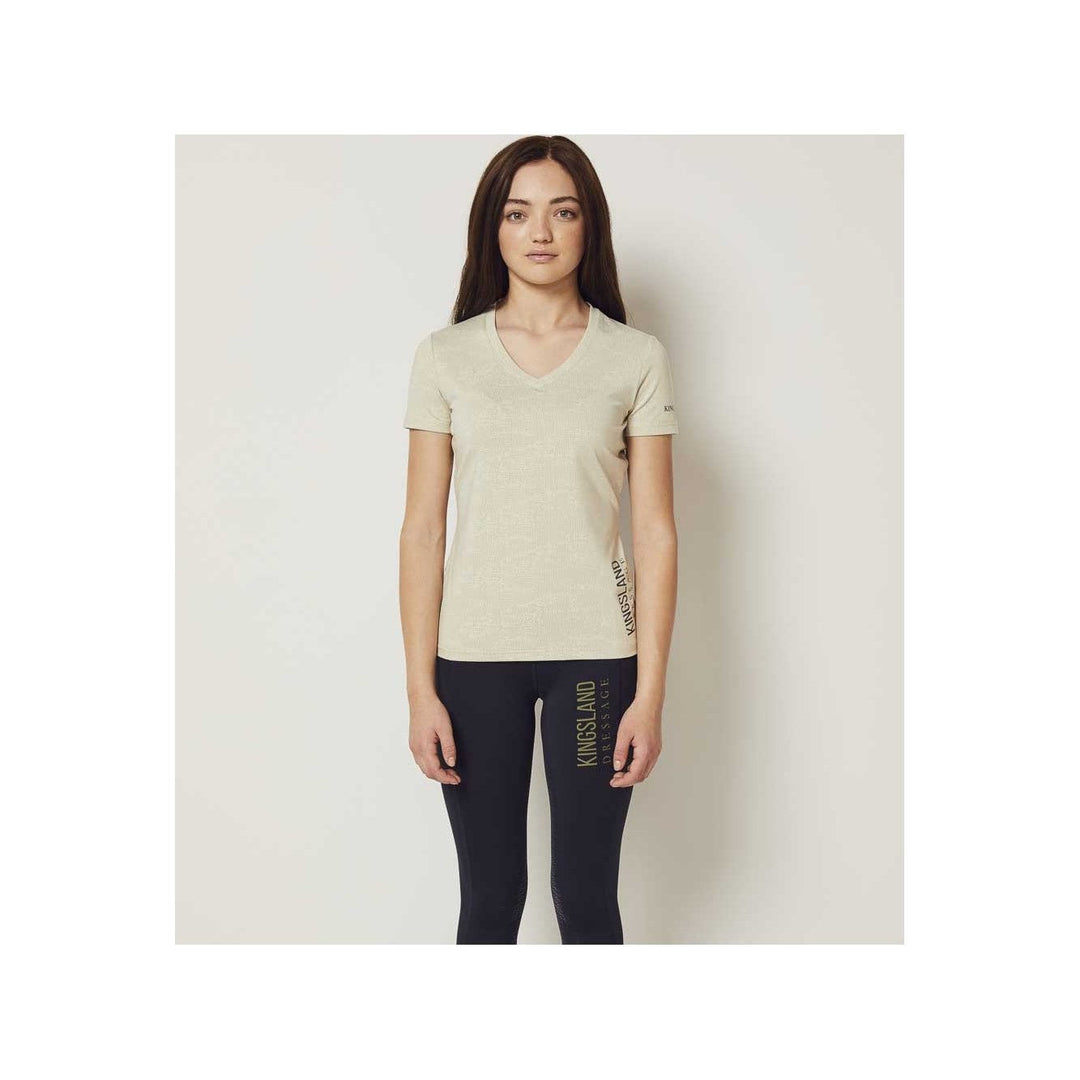 Kingsland KLwaylin T-Shirt mit V-Ausschnitt für Damen, FS2022, Beige Almond Milk - IQ Horse