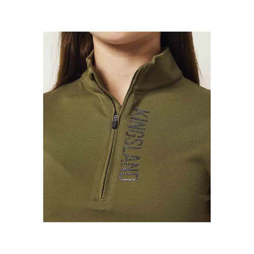 Kingsland KLwilmary 1/2 Zip Kurzarm Trainings Shirt für Damen, Green Olive Night - IQ Horse