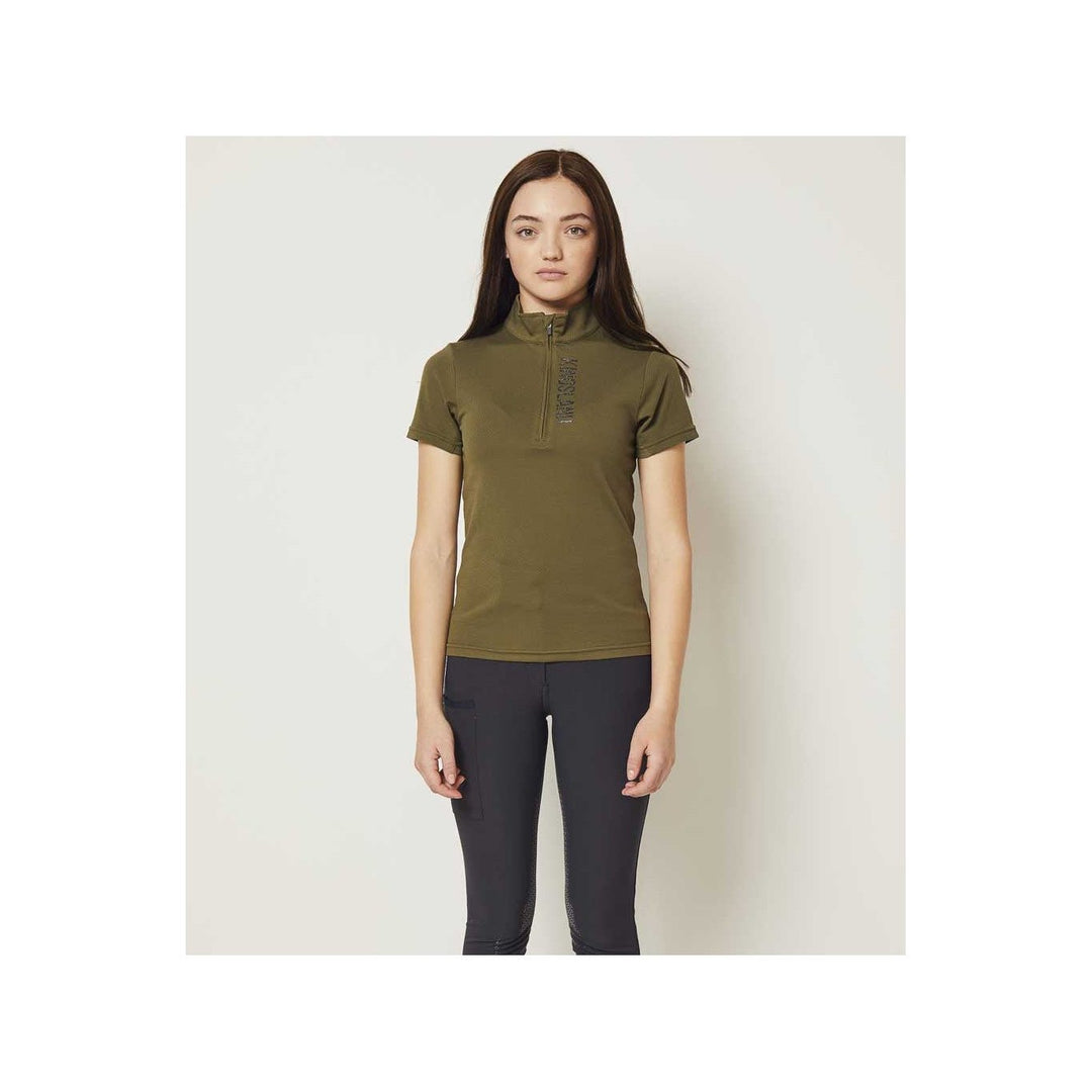 Kingsland KLwilmary 1/2 Zip Kurzarm Trainings Shirt für Damen, Green Olive Night - IQ Horse
