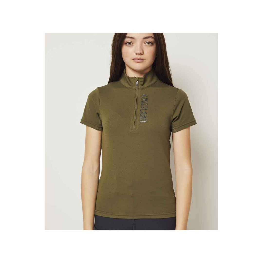 Kingsland KLwilmary 1/2 Zip Kurzarm Trainings Shirt für Damen, Green Olive Night - IQ Horse