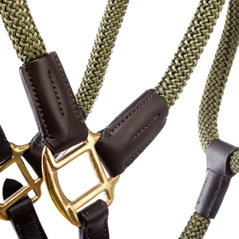 Kavalkade Seil-Halfter CAVO mit Strick, Braun-Khakigrün - IQ Horse