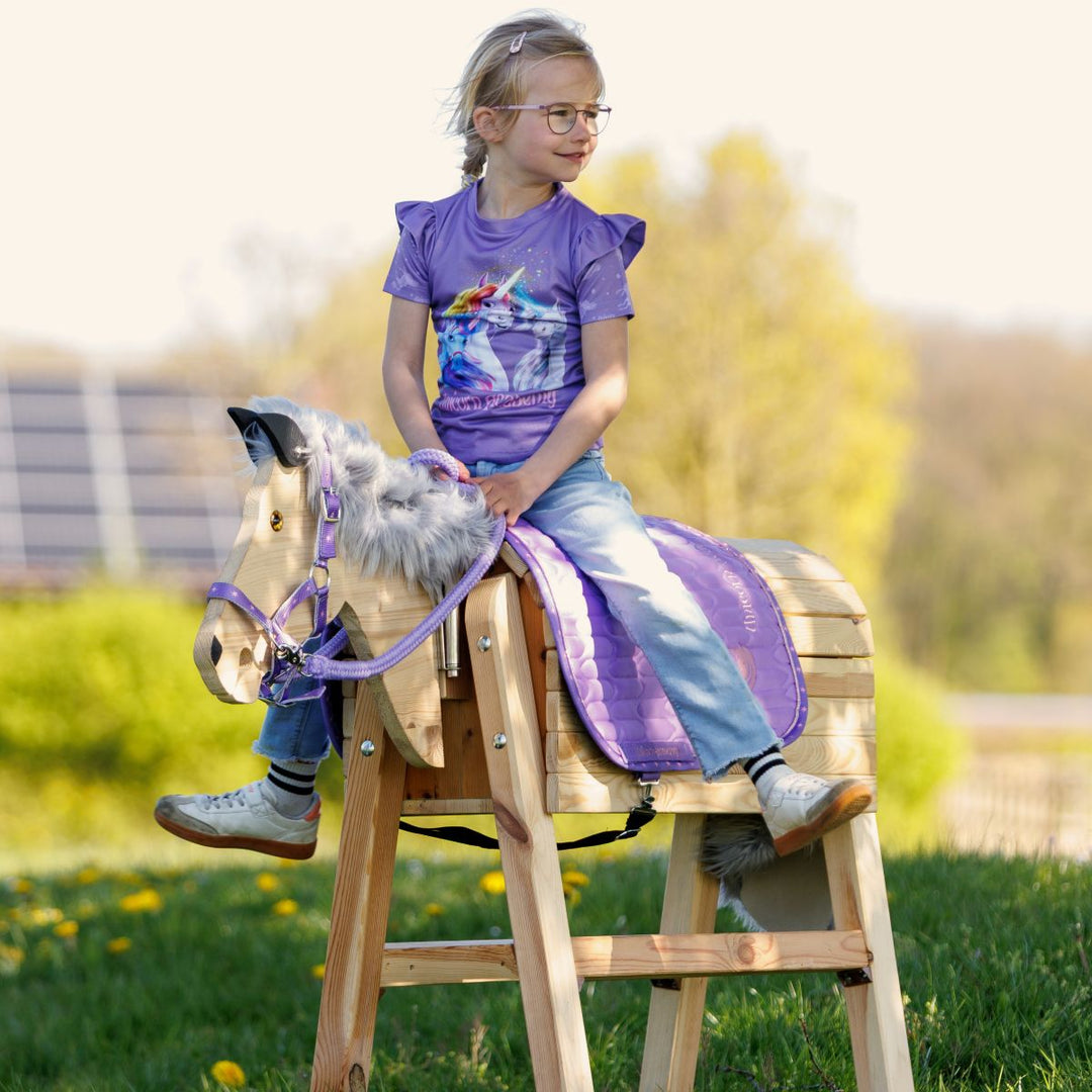 Holzpferdehalfter Unicorn Academy mit Zügeln lila