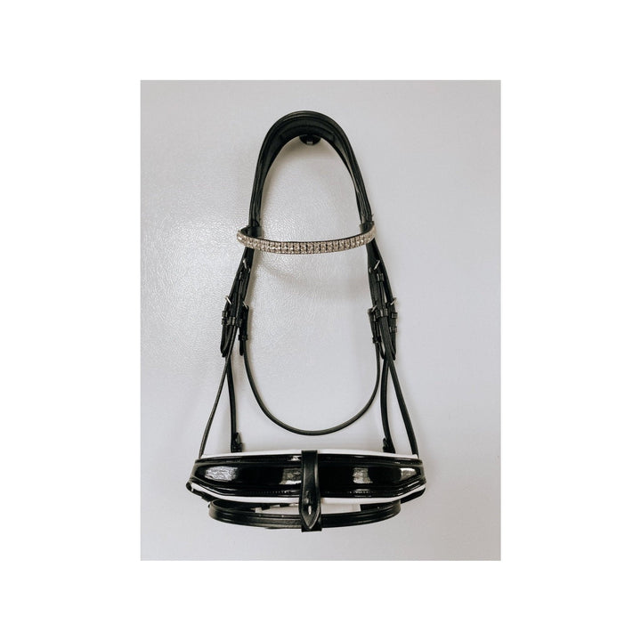 IQ Horse Trensenzaum "Fabergé" anatomisch, abn. Sperrriemen, schwedisch, franz. Haken, Lack, weiß unterlegt - IQ Horse