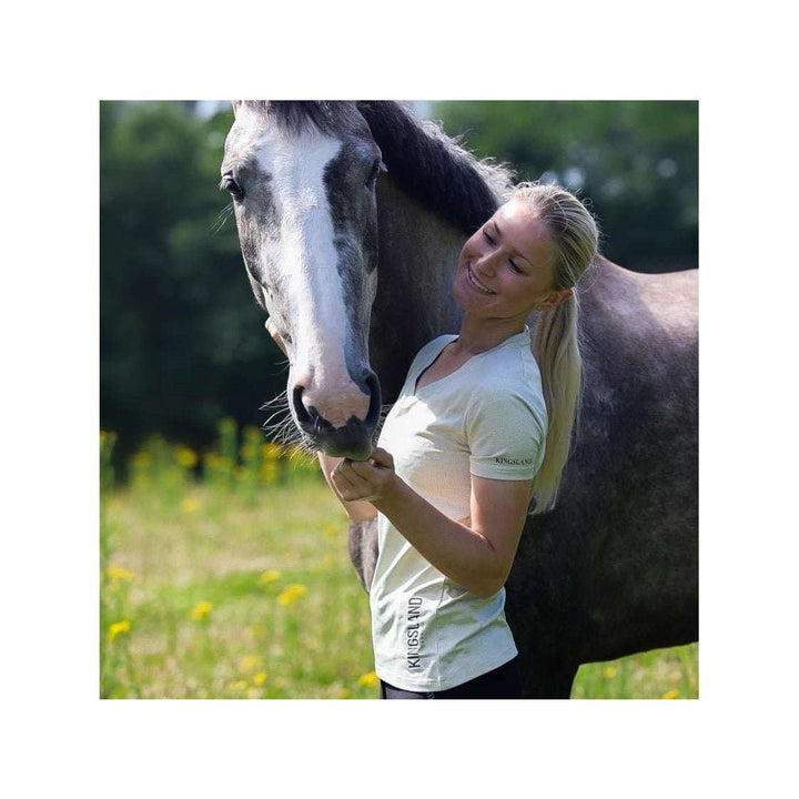 Kingsland KLwaylin T-Shirt mit V-Ausschnitt für Damen, FS2022, Beige Almond Milk - IQ Horse