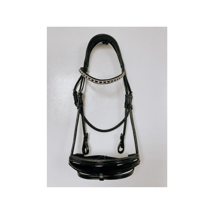 IQ Horse Trensenzaum "Twin Flame" anatomisch, rund genäht, schwedisch, franz. Haken, Lack, schwarz - IQ Horse