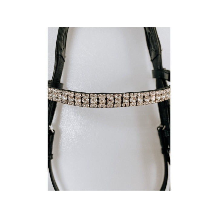 IQ Horse Trensenzaum "Fabergé" anatomisch, abn. Sperrriemen, schwedisch, franz. Haken, Lack, weiß unterlegt - IQ Horse