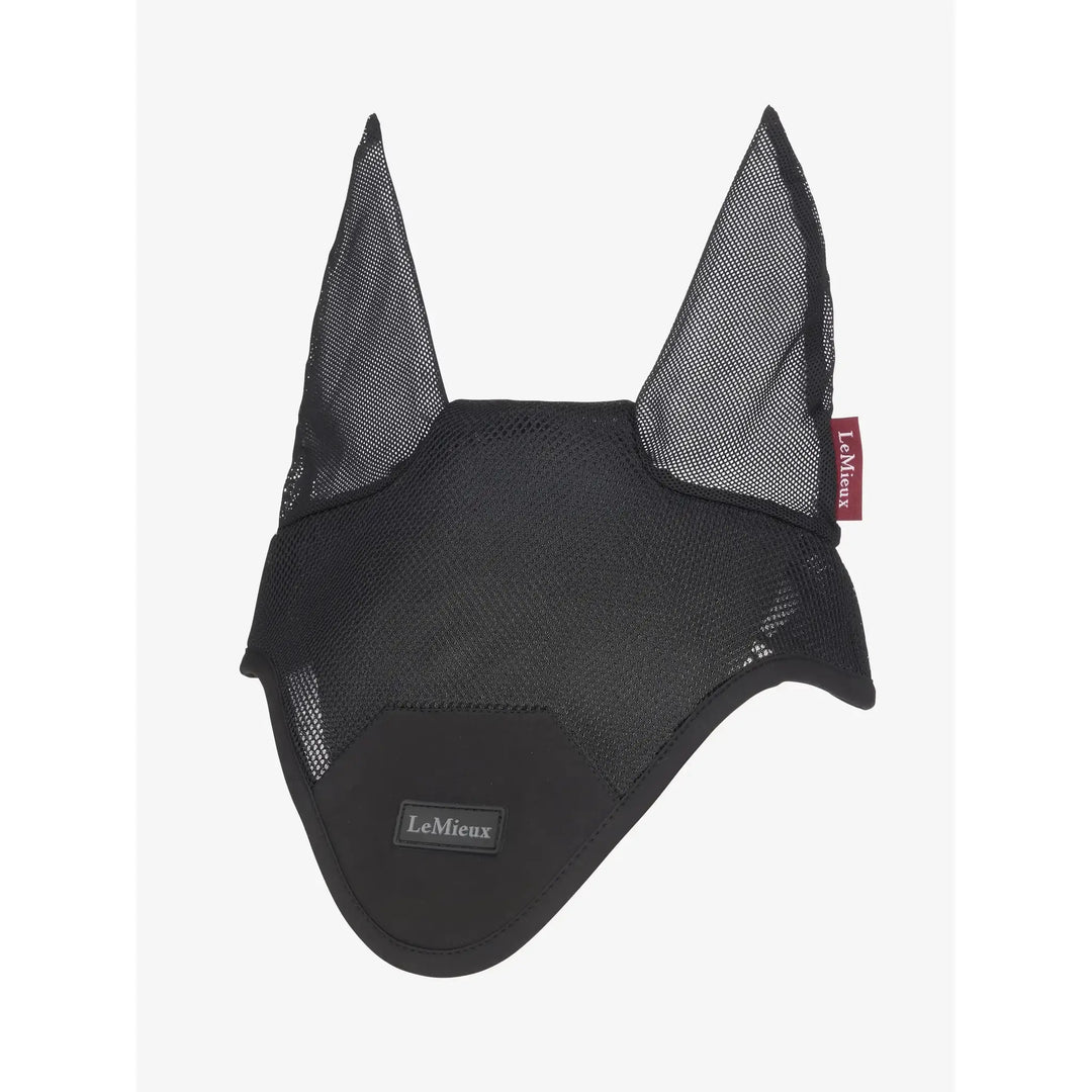 LeMieux Air-Tek Mesh Fliegenhaube Macaron, black breathable mesh horse fly bonnet with branding