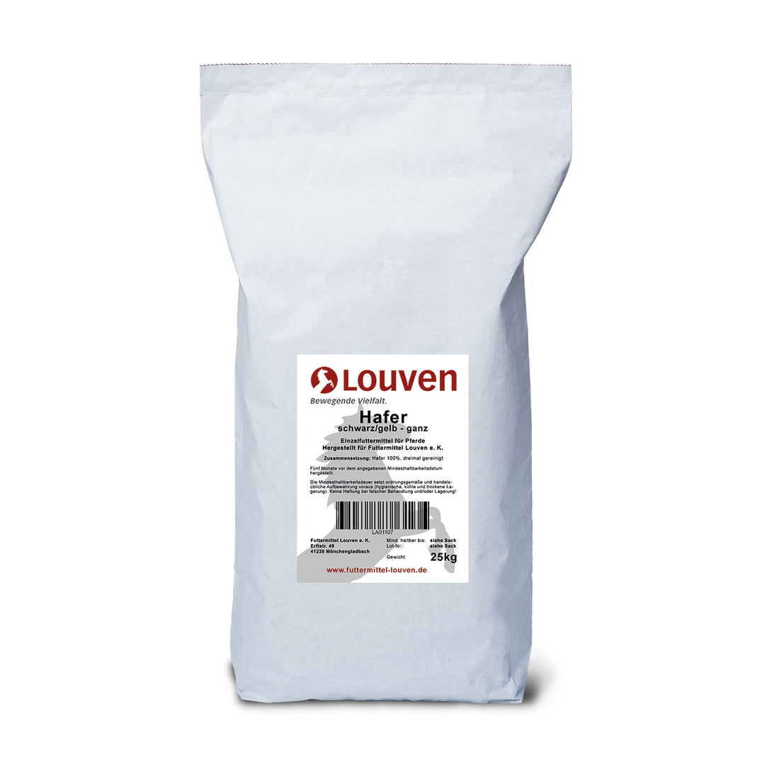Hafer gelb/schwarz – ganzes Korn, 25 kg