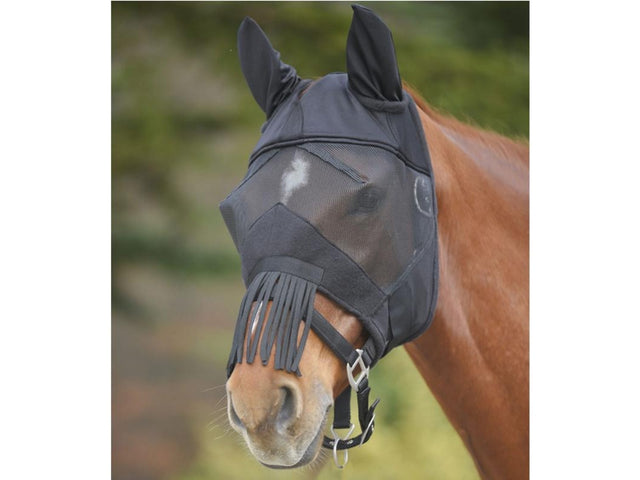 Fliegenmaske Premium mit Ohren & Fransen, black - IQ Horse