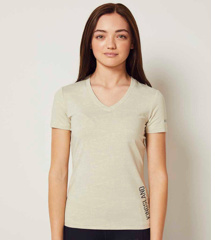 Kingsland KLwaylin T-Shirt mit V-Ausschnitt für Damen, FS2022, beige alm. mi.
